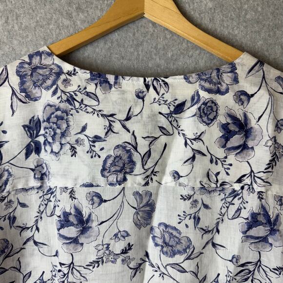 Cynthia Rowley Linen Button Down Top Women’s 3X Floral White Roll Sleeve Tunic - Picture 6 of 11